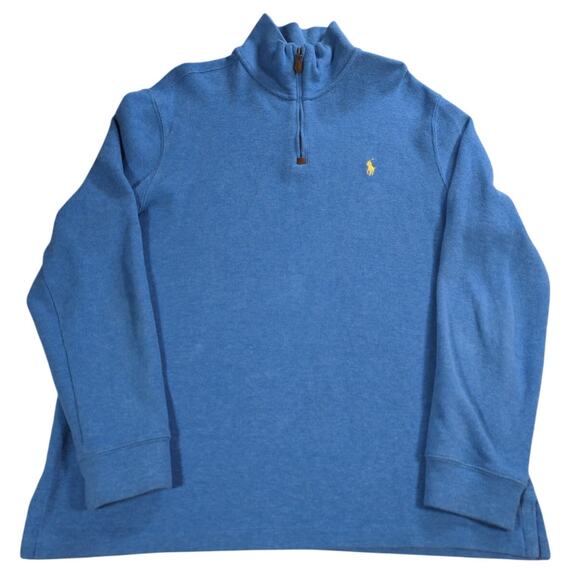 Polo Ralph Lauren Quarter Zip Pullover Sweater Blue Cotton Knit Mens Size L - Picture 1 of 11